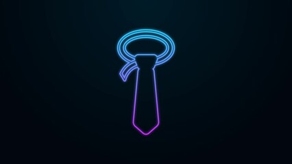 Sticker - Glowing neon line Tie icon isolated on black background. Necktie and neckcloth symbol. 4K Video motion graphic animation