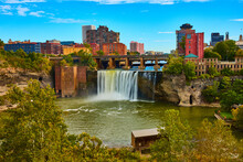 Rochester New York Stunning Large Waterfall In City With Skyline