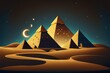Egypt pyramids in night desert. generative ai
