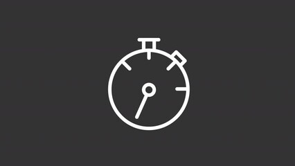 Poster - Animated stopwatch white line icon. Countdown tool. Precise measurement. Sport timer. Seamless loop HD video with alpha channel on transparent background. Motion graphic design for night mode