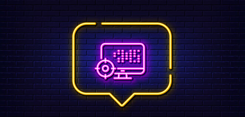 Aufkleber - Neon light speech bubble. Seo computer line icon. Search engine optimization sign. Target symbol. Neon light background. Seo glow line. Brick wall banner. Vector