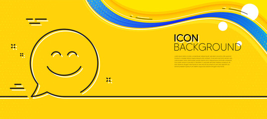 Poster - Smile chat line icon. Abstract yellow background. Happy emoticon sign. Speech bubble symbol. Minimal smile chat line icon. Wave banner concept. Vector