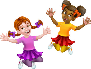 Wall Mural - Jumping Girls Kids Children Cartoon