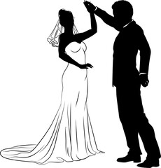 Wall Mural - Bride And Groom Couple Wedding Dress Silhouettes