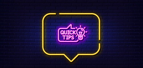 Poster - neon light speech bubble. quick tips line icon. helpful tricks sign. tutorials with idea symbol. neo