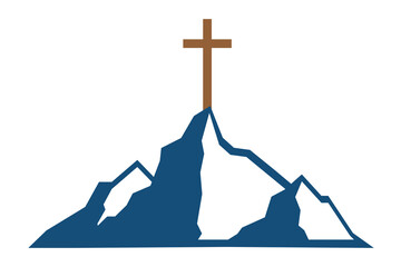 Mountain with cross. Christian logo icon