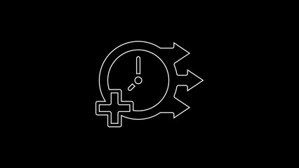 Sticker - White line Clock icon isolated on black background. Time symbol. 4K Video motion graphic animation