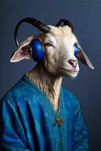 Abstract Painting Concept. Colorful Art Of A Goat With Headphones. Animals. Generative AI.