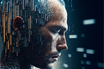 human head in digital data stream