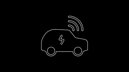 Sticker - White line Smart car system with wireless connection icon isolated on black background. Remote car control. 4K Video motion graphic animation