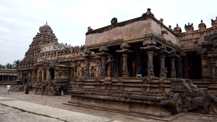 Wall Mural - Kumbakonam, India - December 11th 2022. Time Lapse Of Dharasuram Temple . Airavatesvara Temple is a Hindu temple of Dravidian architecture located in Kumbakonam, Thanjavur District