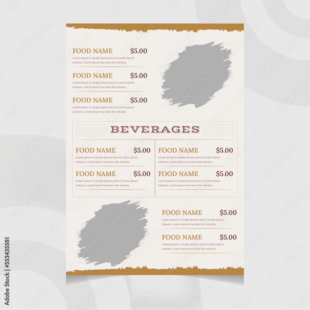One Page Food Menu Restaurant Flyer Brochure Template Design Stock One Page Food Menu Restaurant Flyer Brochure Template Design Stock