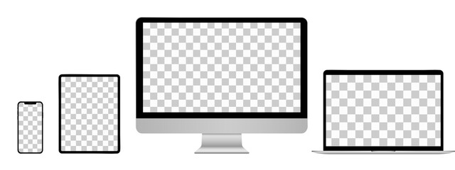 Digital devices. Laptop, tablet, monitor. Apple, mac, imac. Mockup realistic device. Set of laptop, tablet, computer and phone. PNG illustration