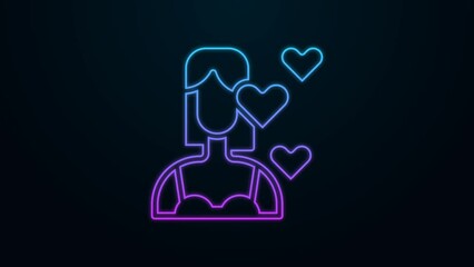 Poster - Glowing neon line Love yourself icon isolated on black background. Self love. Self care and happiness. 4K Video motion graphic animation