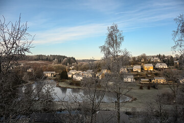 Canvas Print - Climat hiver environnement planète nature Belgique Wallonie Habay la neuve village immobilier logement chauffage lac etang eau