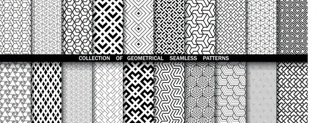 Geometric set of seamless black and white patterns. Simpless vector graphics