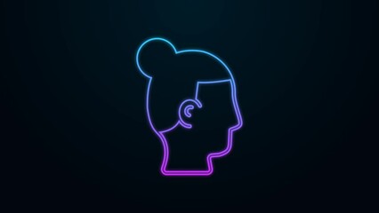 Sticker - Glowing neon line Hairstyle for men icon isolated on black background. 4K Video motion graphic animation