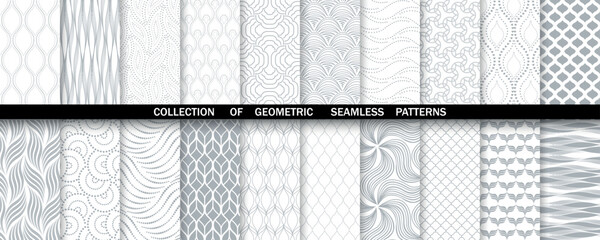 Geometric set of seamless gray and white patterns. Simpless vector graphics.