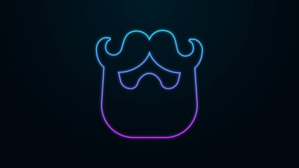 Sticker - Glowing neon line Mustache and beard icon isolated on black background. Barbershop symbol. Facial hair style. 4K Video motion graphic animation