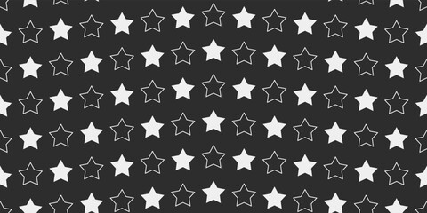 Poster - Black and white stars in a seamless pattern. Vector decor and print, stylish design of seamless surfaces.