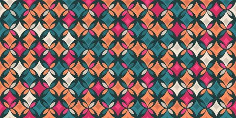 Poster - Colored petals and rhombuses. Geometric arrangement of the four petals creates a multicolored texture. Vector decor and print. Geometric rhombuses and petals.
