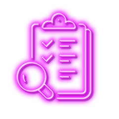 Wall Mural - Inspect line icon. Quality research sign. Neon light effect outline icon.