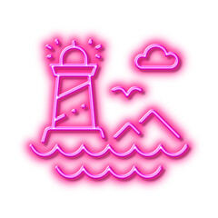 Poster - lighthouse line icon. beacon tower sign. searchlight. neon light effect outline icon.