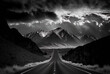 entrancing grayscale image of a road in a stunning setting. Generative AI