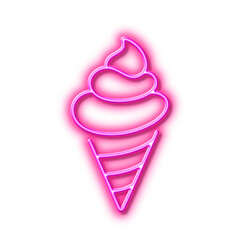 Wall Mural - Ice cream line icon. Vanilla sundae cone sign. Neon light effect outline icon.
