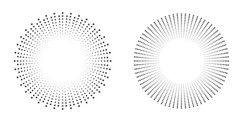 Poster - radial Halftone pattern background. Abstract concentric dotted backdrop. Halftone design element for various purposes.	
