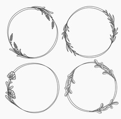 Wall Mural - Rustic, delicate round frame vector made of beautiful branches, botanical wreath