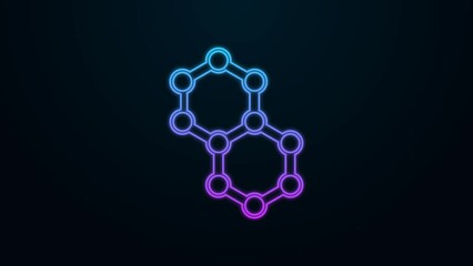 Sticker - Glowing neon line Molecule icon isolated on black background. Structure of molecules in chemistry, science teachers innovative educational poster. 4K Video motion graphic animation