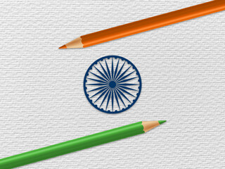 Wall Mural - Indian flag formed by color pencils on white background, republic day, gantantra diwas and republic day of india idea