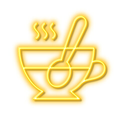 Poster - Cup with spoon line icon. Fresh beverage sign. Neon light effect outline icon.