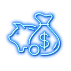 Poster - Piggy bank line icon. Coins money sign. Neon light effect outline icon.