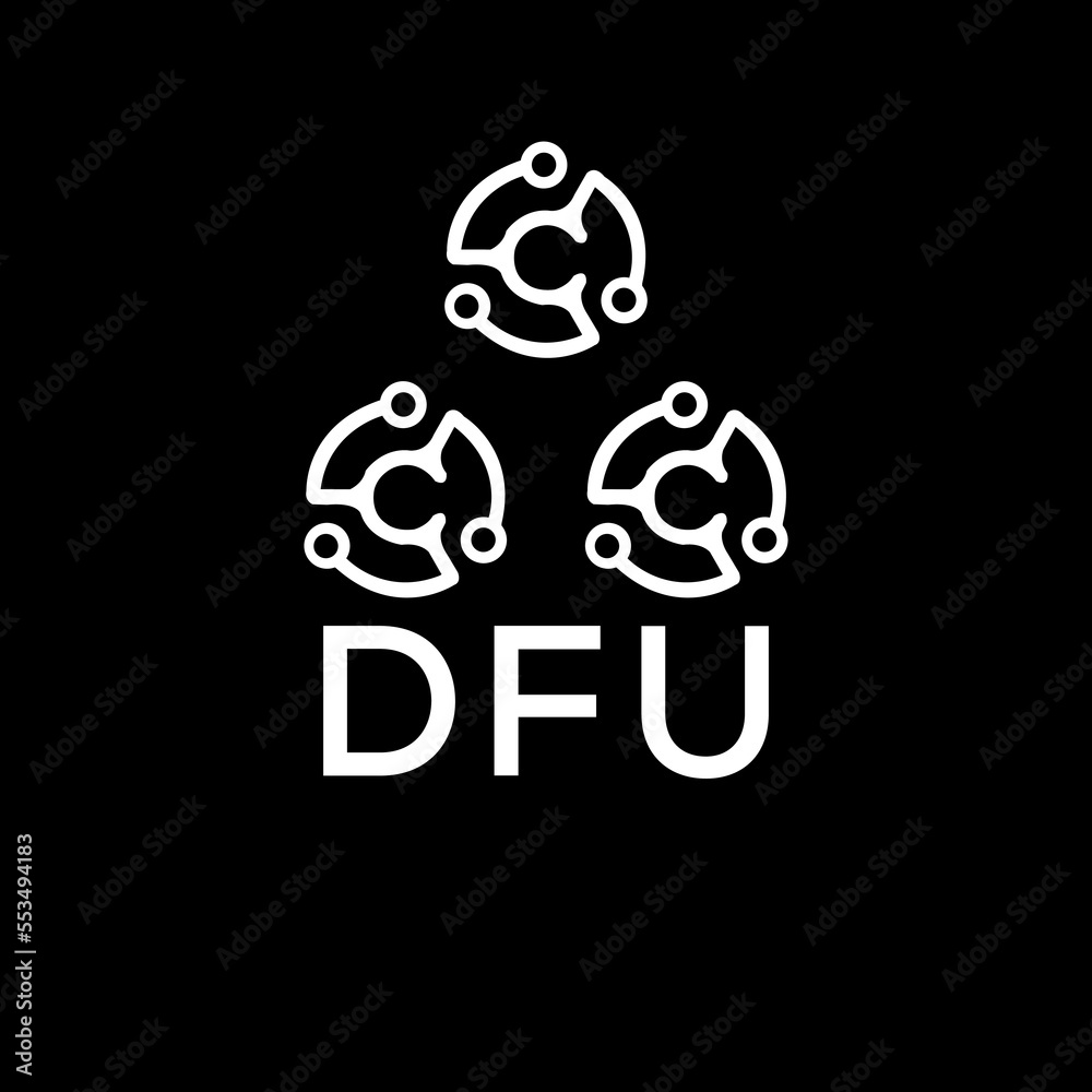DFU letter logo. DFU best black background vector image. DFU Monogram ...