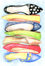 Colorful Shoes Fashion Watercolor Illustration, Stacked Woman's Shoes, Shoe Lover, Lifestyle Illustration, 600 Dpi  