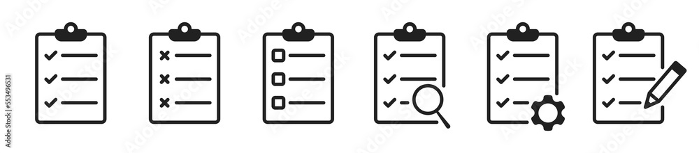 Clipboard icon set with checkmerk and crosses. Checklist symbol. Design ...