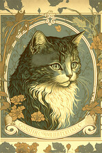 Cat Art Nouveau Digital Collage Sheets Antique Scrap Ephemera Junk Journal Art Prints Vintage Card