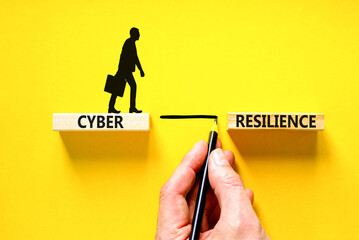 cyber resilience symbol. concept word cyber resilience typed on wooden blocks. beautiful yellow tabl