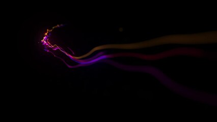 Poster - Abstract Glowing 3d Light Strokes Background/ 4k animation of an abstract wallpaper background of glowing 3d light strokes with depth of field and following motion path trajectory