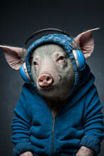 Abstract Painting Concept. Colorful Art Of An Pig With Headphones. Animals. Generative AI.
