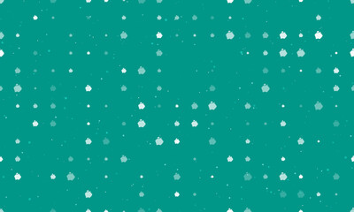 Poster - Seamless background pattern of evenly spaced white piggy bank symbols of different sizes and opacity. Vector illustration on teal background with stars