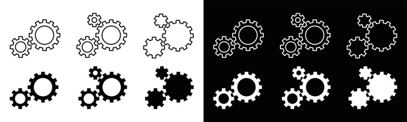 Wall Mural - Pair of gear icon set. A pair of cogs icon vector. Black gear wheel icon vector. Cogwheel sign for apps and websites, symbol illustration