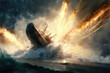 a battleship on high waters attack with bombs, generative ai technology