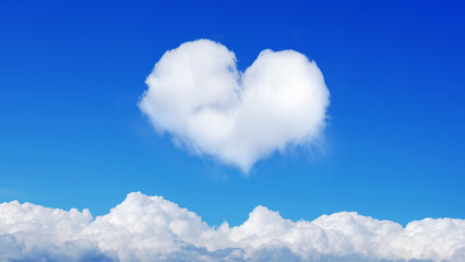 Poster - clouds on blue sky with heart shaped cloud. horizontal frame