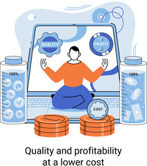 Fototapete - Quality and profitability at lower cost. Business strategy, financial analytics. Increasing profit. Sales manager, accounting, promotion and operations concept. Businessman manages financial growth