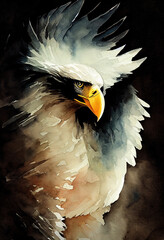 Aufkleber - illustration of watercolor eagle, abstract color background. Digital art.