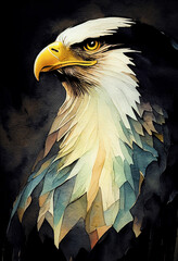 Poster - illustration of watercolor eagle, abstract color background. Digital art.