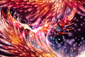 Poster - Flying phoenix bird as symbol of rebirth and new beginning. Digital art.
